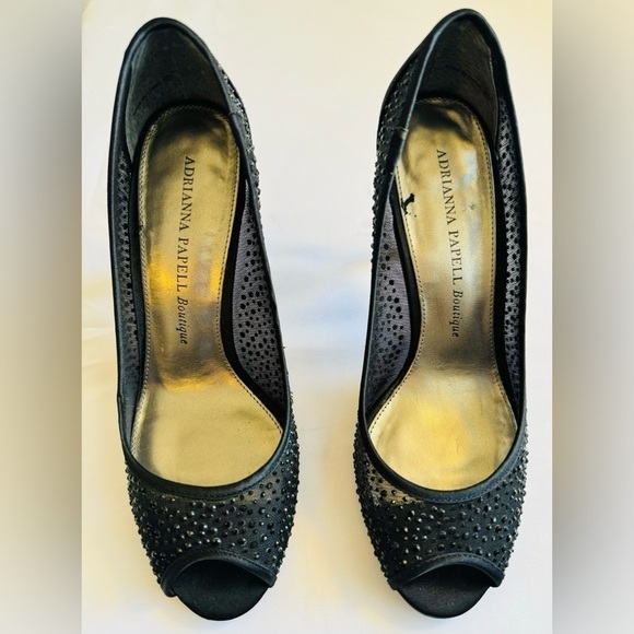 Adrianna Papell Women’s Black Mesh Beaded Peep Toe Heels Size 7M - Picture 3 of 7